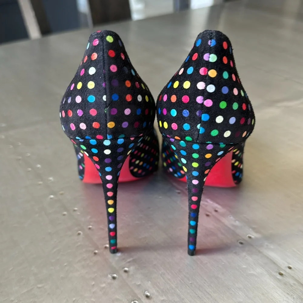 Christian Louboutin hot chick 100mm black suede stiletto boum polka dot pump 39